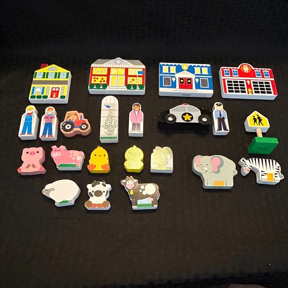 Melissa and Doug Other - Melissa & Doug Wooden Town Play Set 22 Pieces Mixed Lot EUC